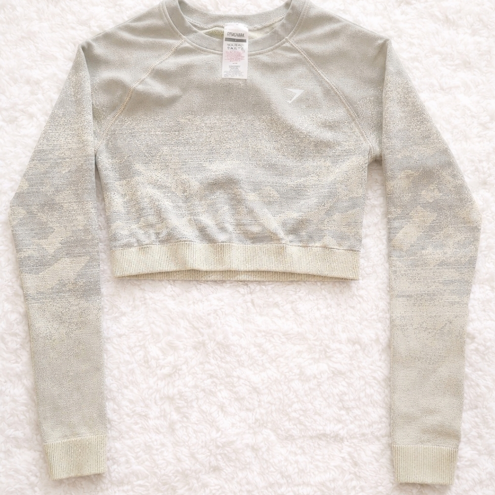 Gymshark Vital Seamless 2.0 Long Sleeve Crop Top Light Olive‎